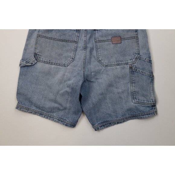 Vtg Columbia Mens 34 Distressed Spell Out Dungaree Above Knee Denim Jean Shorts - Picture 13 of 13